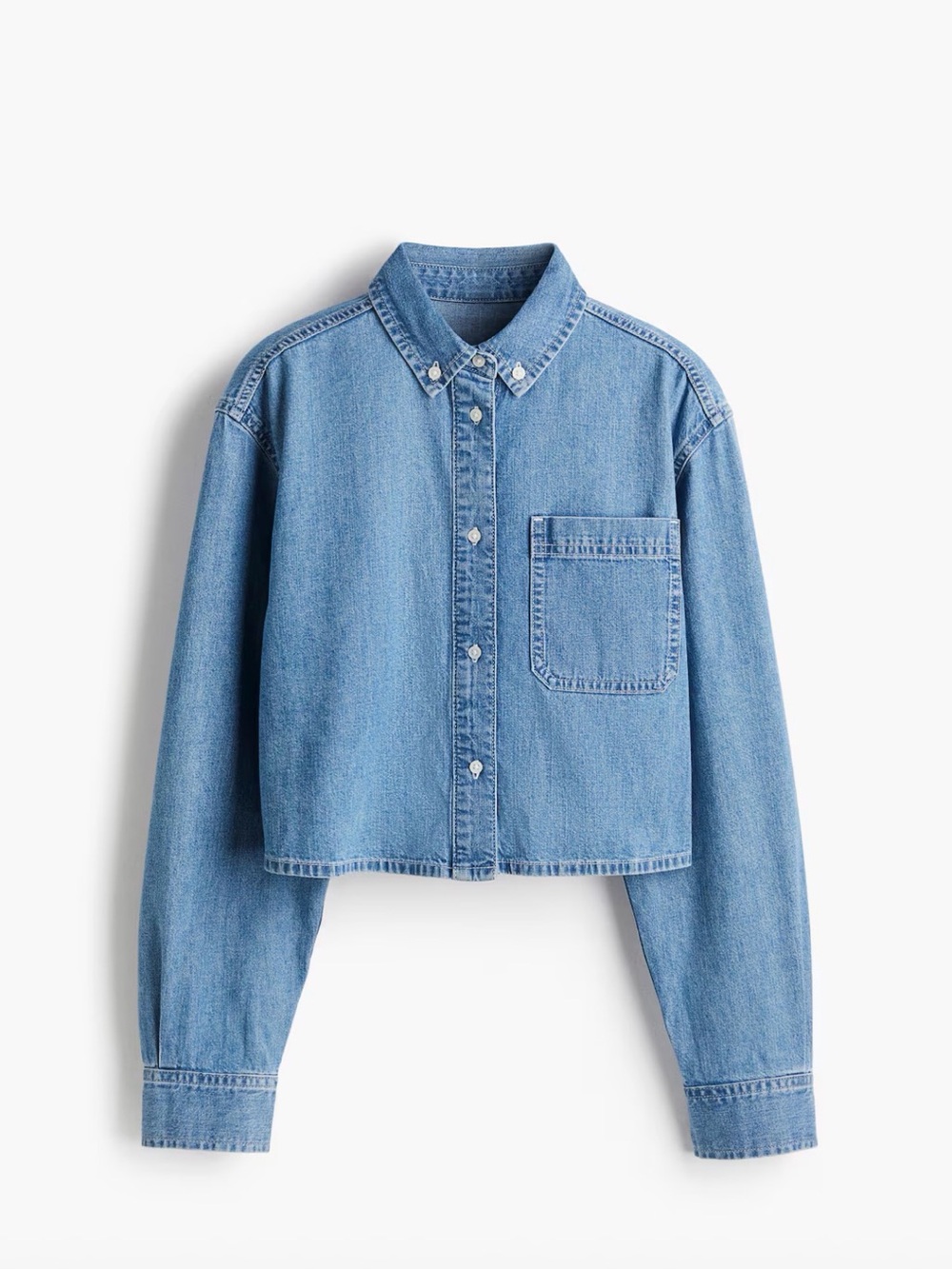 H&M Light Blue Cropped Denim Button-Down Shirt